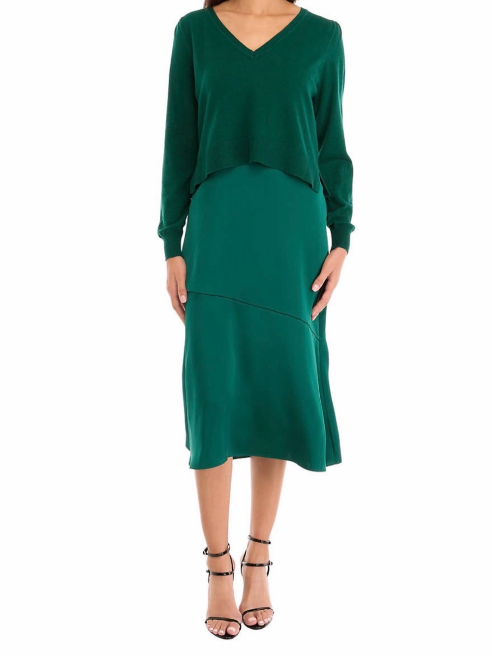 crown & ivy Emerald Green V-Neck Layered Midi Dress